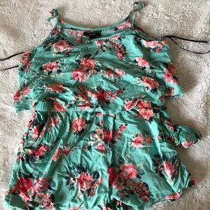 Forever 21 Green Floral Romper